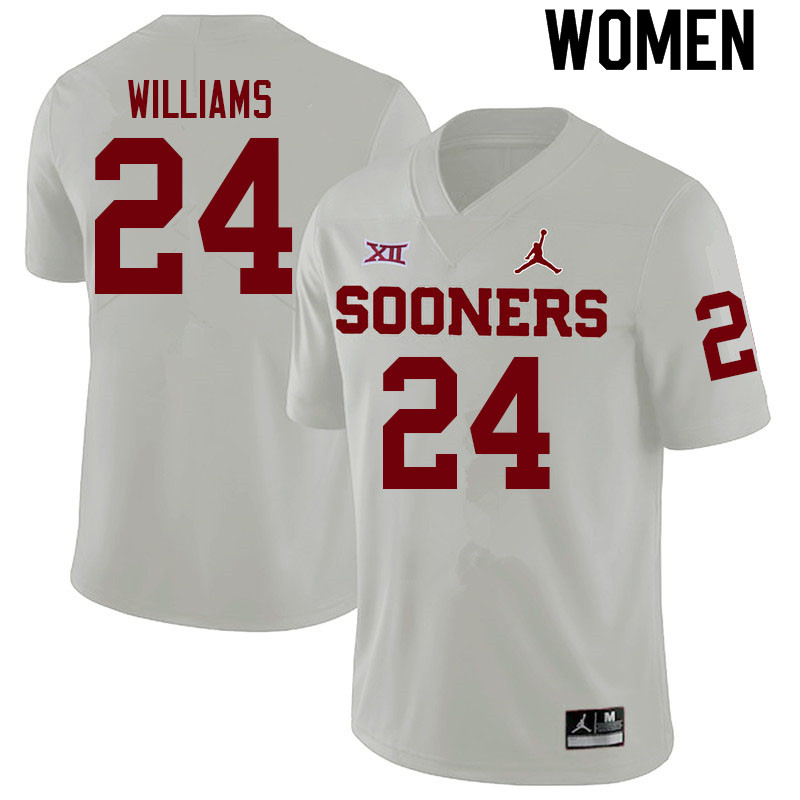 Women #24 Gentry Williams Oklahoma Sooners College Football Jerseys Sale-White - Click Image to Close